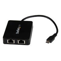 ADAPTADOR DE RED USB-C CON DOS PUERTOS ETHERNET GIGABIT Y PU